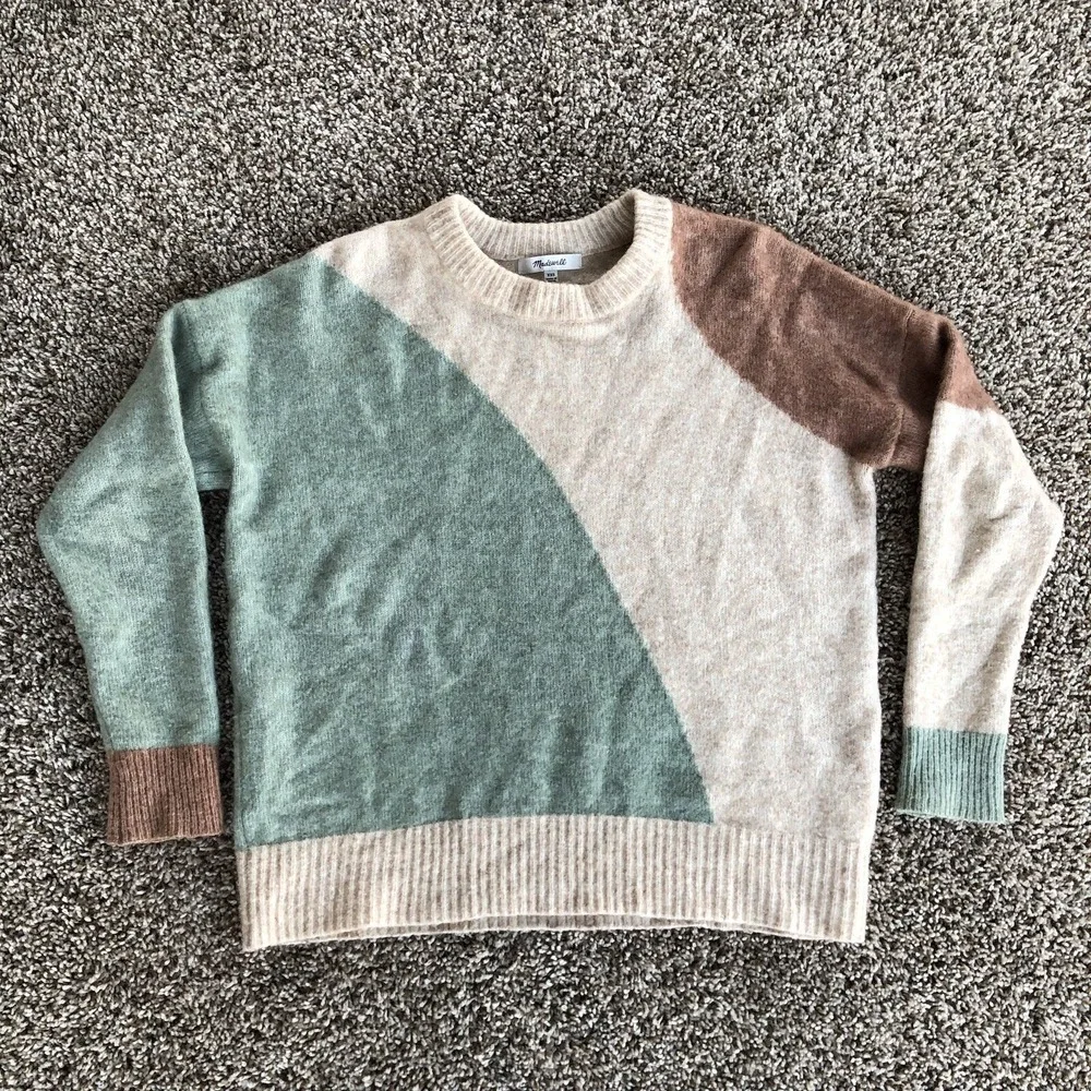 Madewell Cedarbrook Pullover Sweater Women Size XXS Colorblock Heather Wool Knit